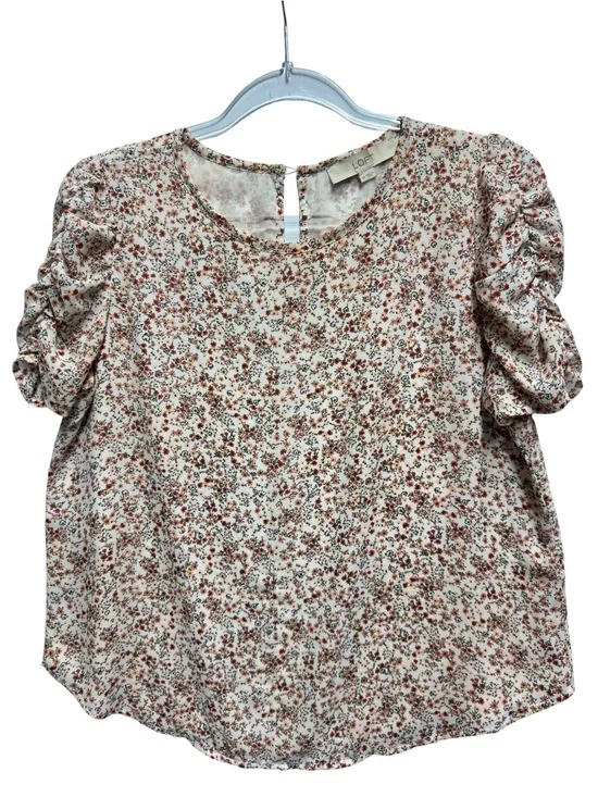 Tuxedo Silky Chiffon Knit Floral Vines Puff Babydoll Top Blouse