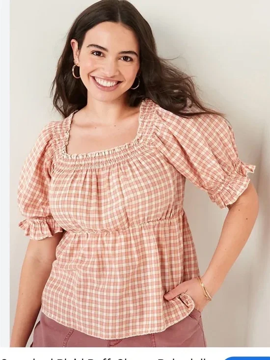 Old Navy babydoll Puff Sleeve Top Gingham L