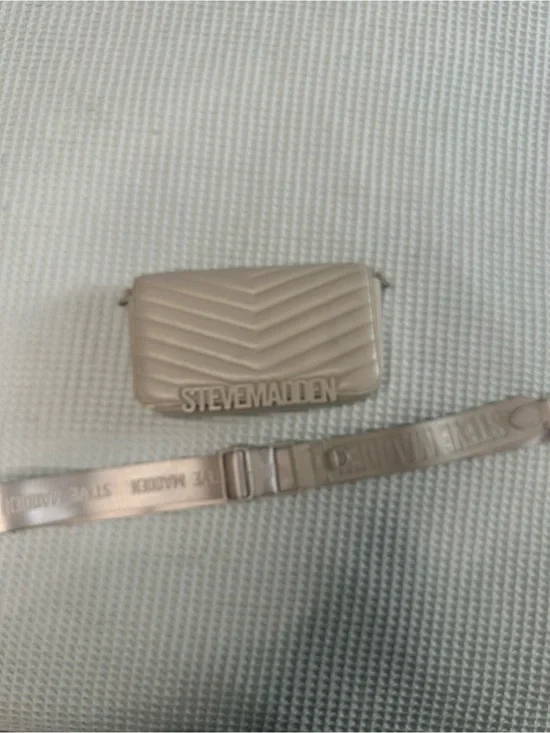 Steve Madden Cream Quilted Card Holder with Branded Strap