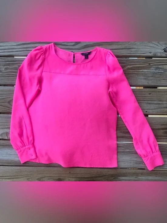 J.Crew Bright Pink Long Sleeve Blouse Size Small | Keyhole Back Work Career Top