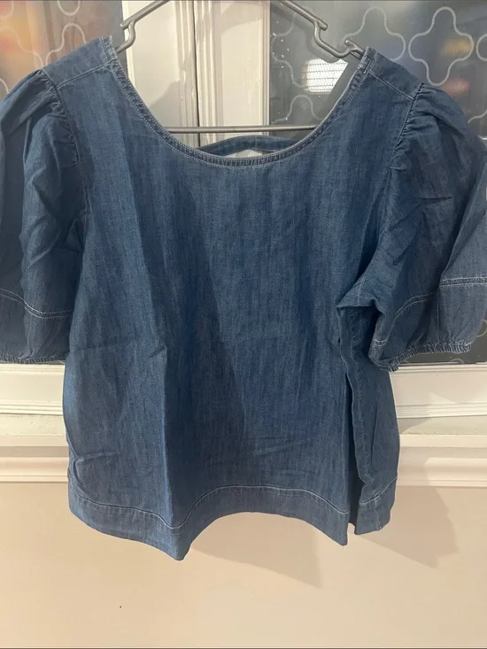 Loft Denim Puff-Sleeve Women's Top - Blue