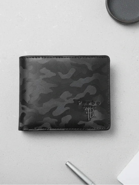 Furbo Design Black Italian Design Camouflage Microfiber Leather Bi-Fold Wallet