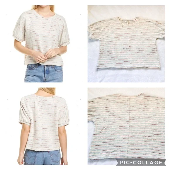 Madewell • Textured Puff-Sleeve Top Cream / Multicolor Stripe