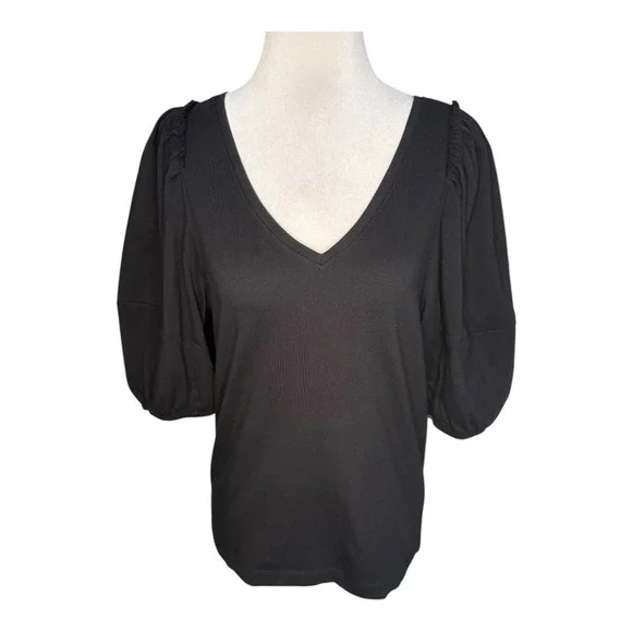 Madewell Black‎ V-Neck Puff Sleeve Top Shirt Womens Size Small NWT