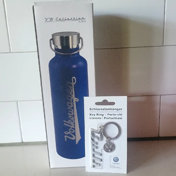 Volkswagen Blue Stainless Steel Water Bottle (LAST CANTEEN) and VW Key Ring