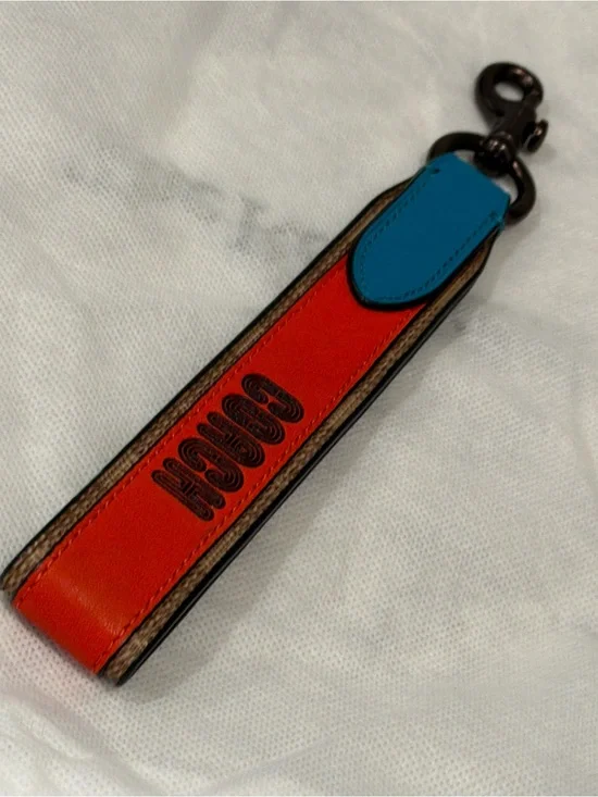 Coach Red and Blue Leather Key & Card Holder Key Fob