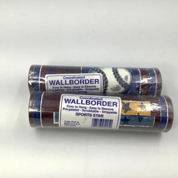 NEW 2 Rolls Coordinated Wallborder Sports Star USA Burgundy Baseball Soccer‎