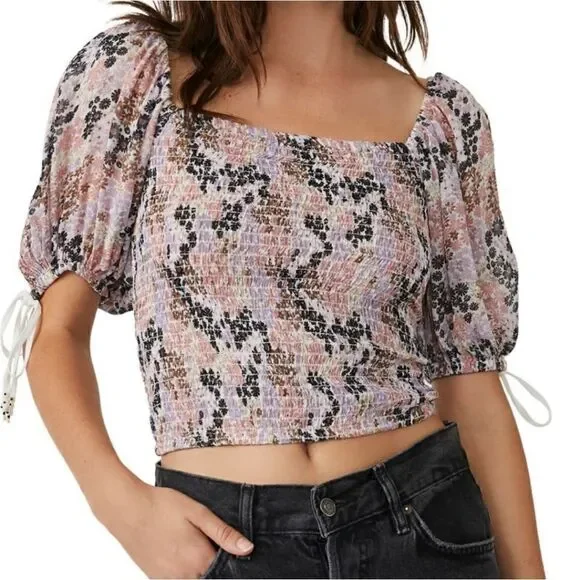 Free People Smocked Cropped Blouse