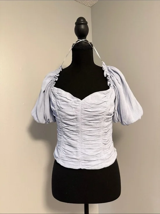ASTR Light Lavender Ruched Puff-Sleeve Halter Top