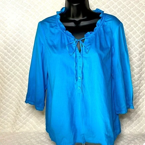 Old Navy Blouse Women's Size Medium. Turquoise Puff Long Sleeve Boho Top