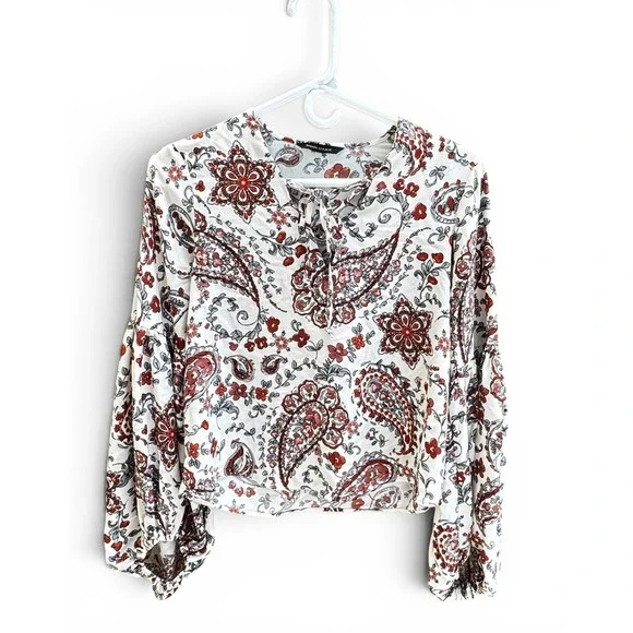 Banana Republic Paisley Floral Peasant Blouse Womens M Boho Puff Sleeve