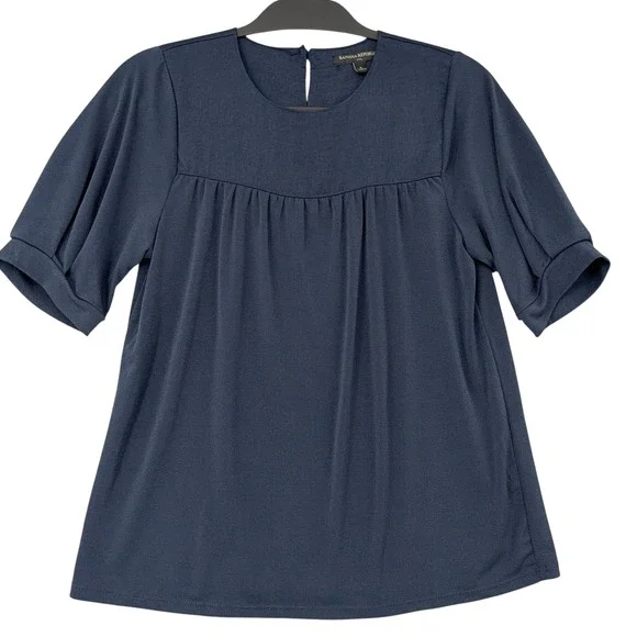 Banana Republic Womens‎ Navy Blue Babydoll Puff Sleeve Blouse Top Small RN54023