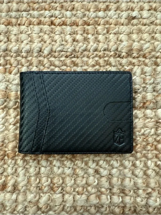 Zitahli Carbon Black & Blue Money Clip Wallet for Men Bifold RFID Blocking