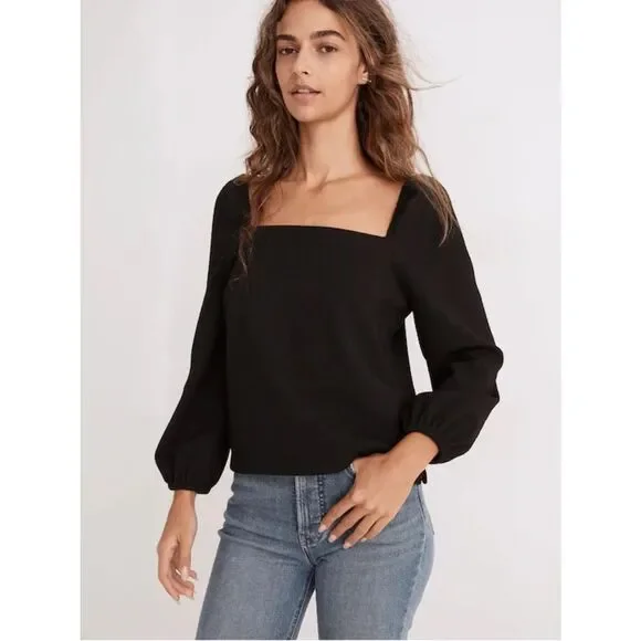 Madewell | Crepe Square-Neck Puff-Sleeve Top