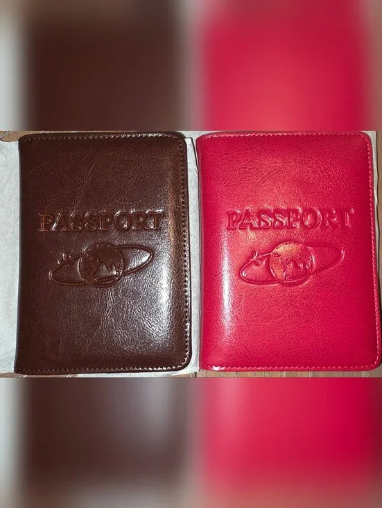 NEW Set of Two (2) Embossed Passport Cover Brown & Red