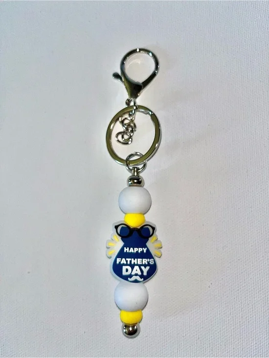 Happy Father's Day Blue, White & Yellow Necktie Keychain Key Holder