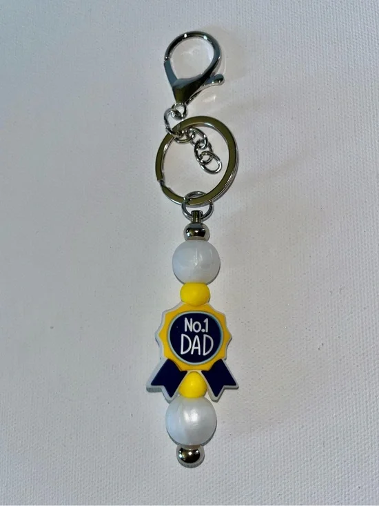 No.1 Dad Blue and Yellow Ribbon Key/Card Holder Charm