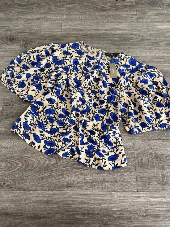 NWT J. Crew Blue Floral Veranda Puff Sleeves Size 14