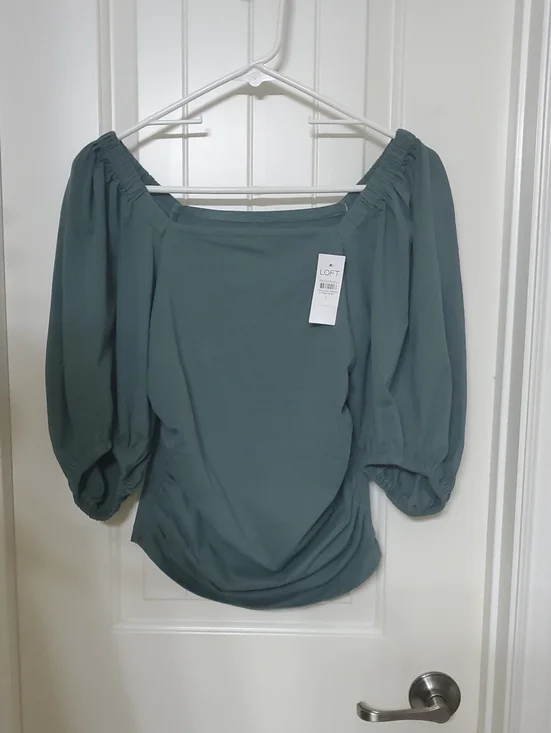 LOFT Teal Off-Shoulder Puff Sleeve Blouse