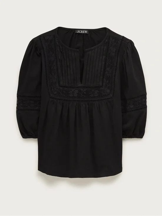 J. Crew Lace-trim puff-sleeve shirt in broken-in jersey