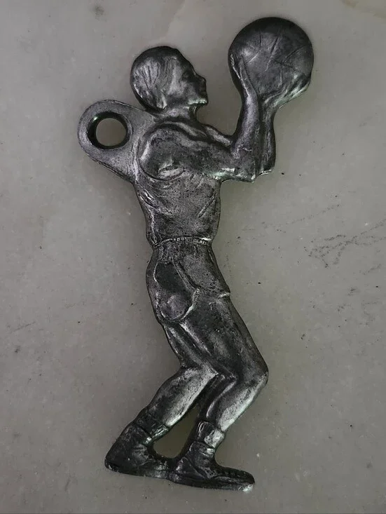 Vintage Pewter Basketball Player Key Ring