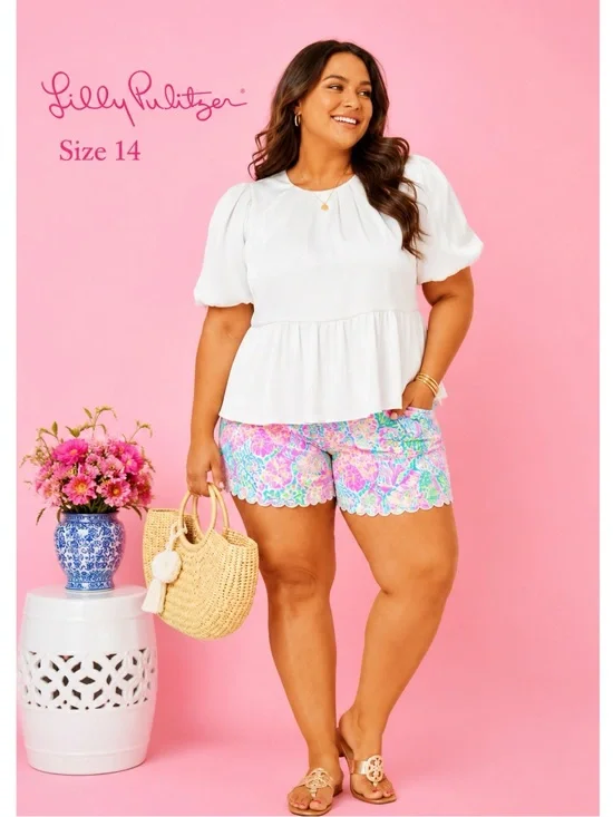 LILLY PULITZER Ivory Silky Satin Peplum Top
