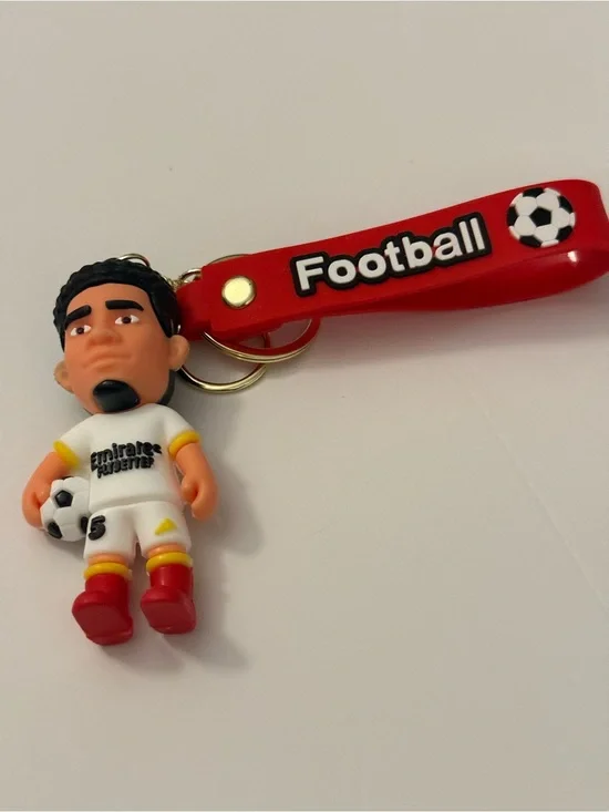 Football Red Keychain with White Soccer Player Figure