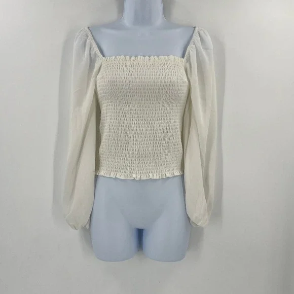 Abercrombie Cream Smocked Square‎ Neck Blouse Small Cottagecore Boho Romantic