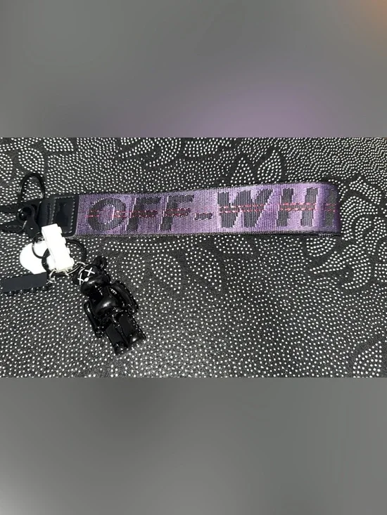 Black Beaded Crossbody Strap with Purple Woven Accent