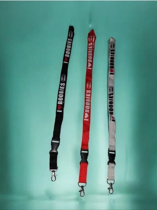 #10 I Heart Boobies Lanyard Key & Card Holder - Black, Red, Gray