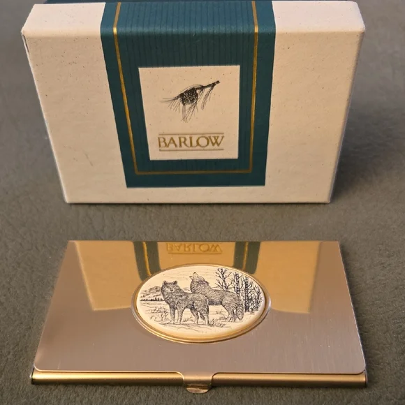 BARLOW Vintage Brass w/ Etching Business Card Holder