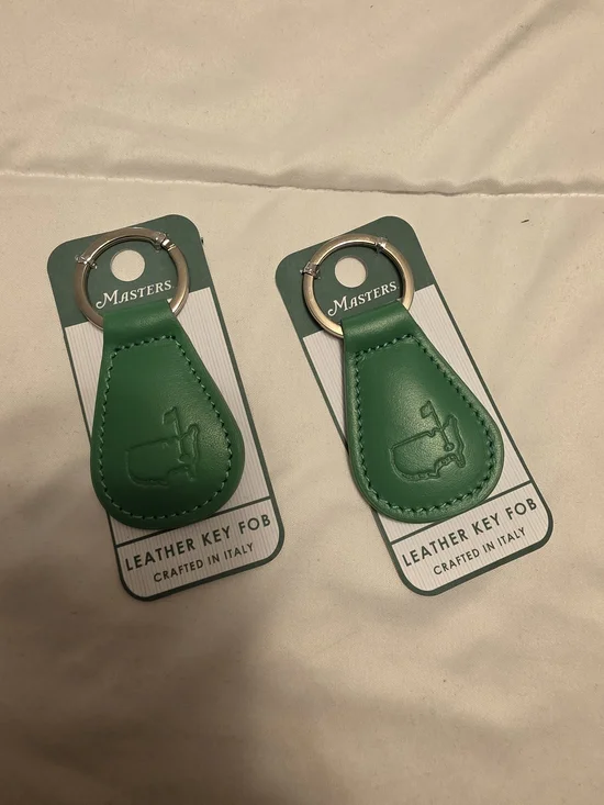 Masters Green Leather Key Fob Pair with Embossed Trophy 2 PIECES