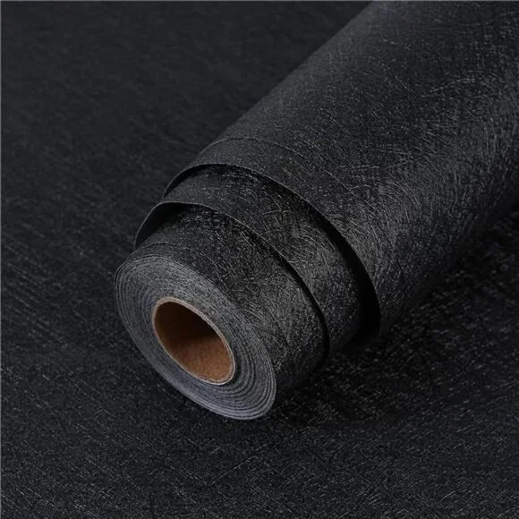 Peel and Stick Wallpaper Black Silk Wall Paper - 15.7 x 300 Inch Self Adhesive