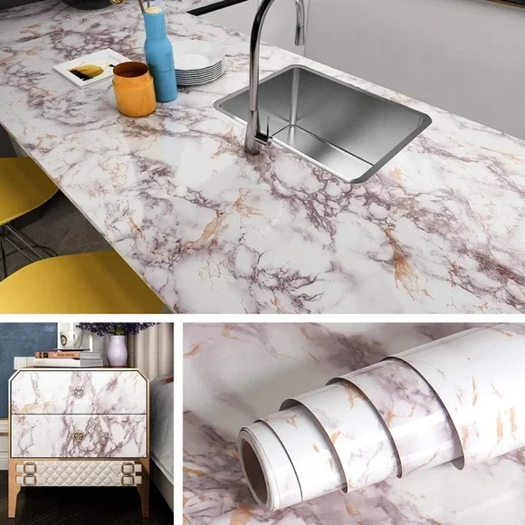 Livelynine Rose Marble Contact Paper Peel Self Adhesive Wallpaper 15.8” X 78.8”