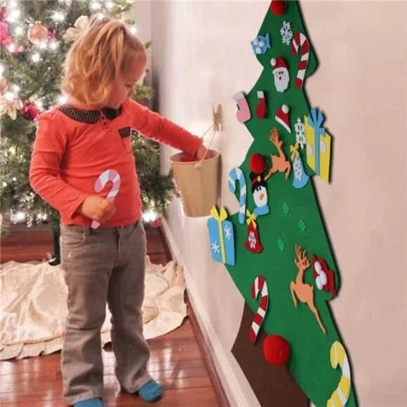 DIY Felt Christmas Tree Set with Ornaments for Kids, Wall Hanging Decorations