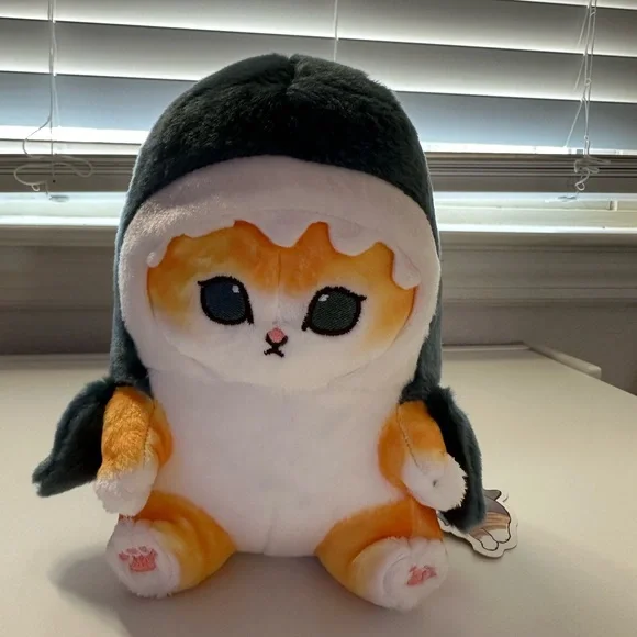 Adorable Cat Plush Toy with shark hoodie
