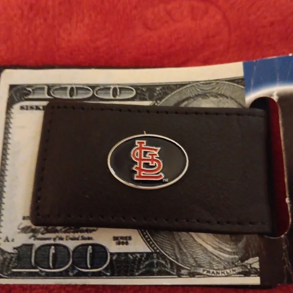 Black Leather Magnetic Money Clip with St. Louis Cardinals Logo