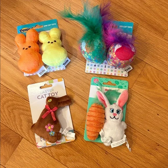 PEEPS Cat Toys Plush bunnies & Jingle Balls. Brown bunny & bunny w/carrot.