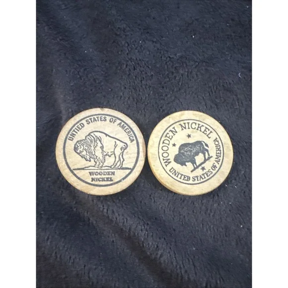 2 Wooden Nickels‎ From Fremont Michigan Coin Club and Fremont Bank