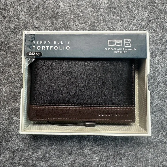 Perry Ellis Portfolio Bifold Passcase Leather Men's Wallet Removable ID Holder