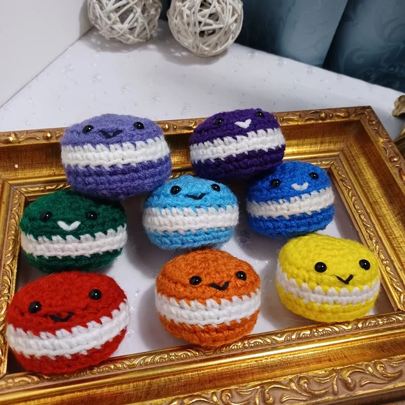 Colorful Crochet Macaron Cat Toy Set Of 8