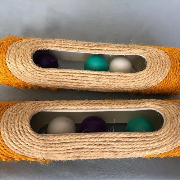 LOT of 2 SISAL ROPE Tube Cat Toys with Plastic Balls #G1