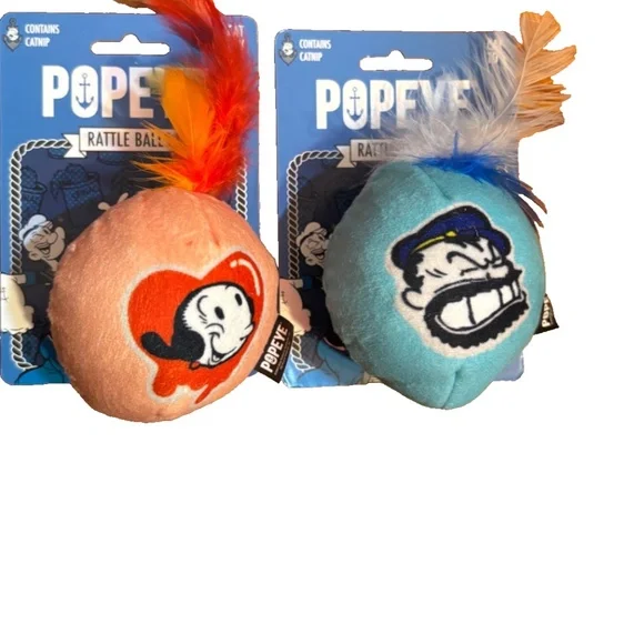 X's 2 Multipet Popeye Cat Rattle Ball with Feathers 2.5