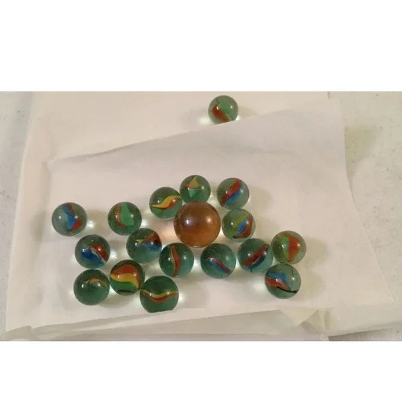 Lot of Vintage Cat Eye Glass Marbles Game