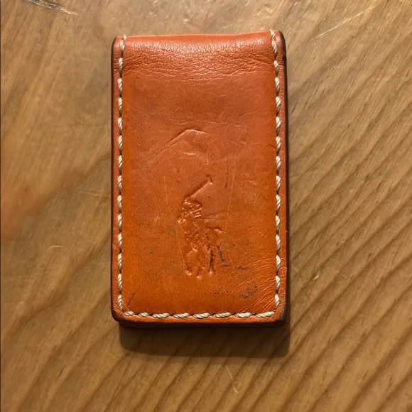 Polo by Ralph Lauren Orange Leather Money Clip with Contrast Stitching Pre-Owned