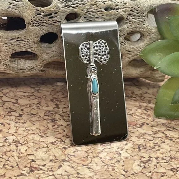 Tomahawk Native American Money Clip Stainless Steel UNIQUE Quality  Turquoise