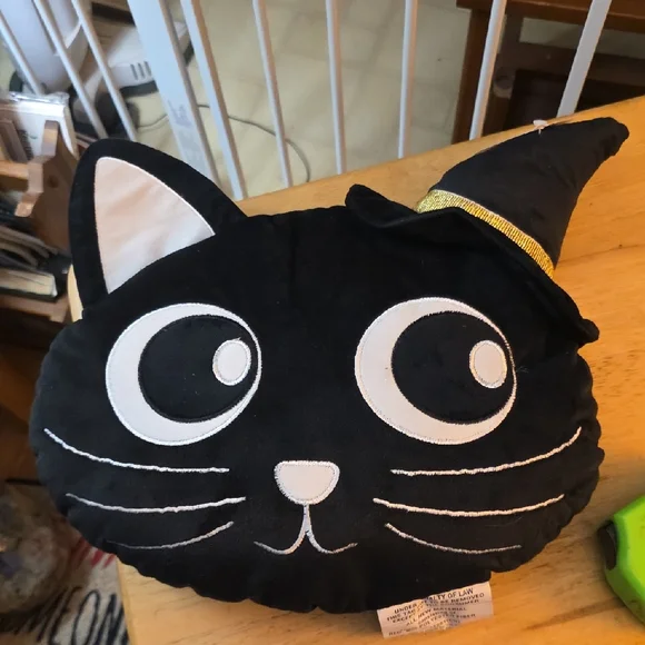 Black Cat Plush Pillow with Hat