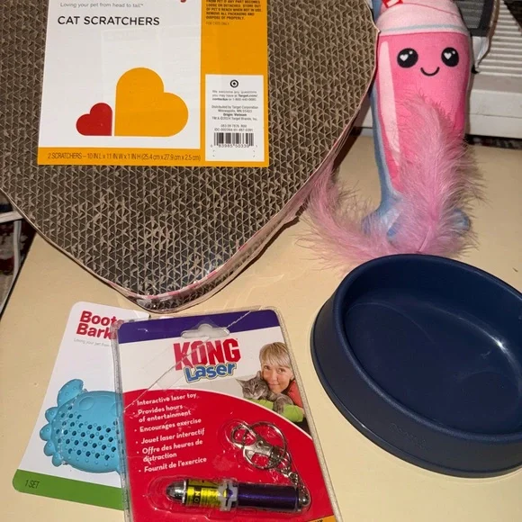 Lot of cat toys including Kong Laser Interactive Pet Toy - Red and Silver