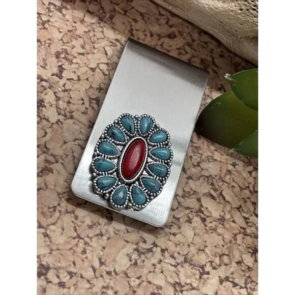 Turquoise Red Wedding Money Clip Stainless Steel Quality Wedding Party Gift