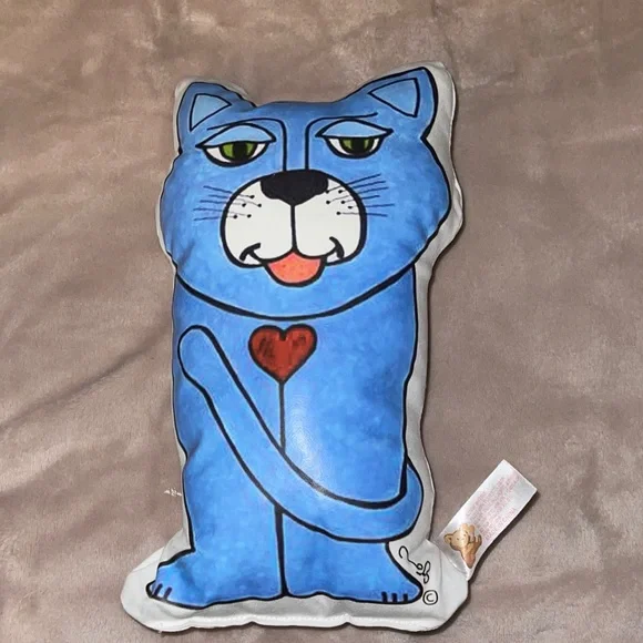 Charming Blue Cat Plush Toy with Heart Design